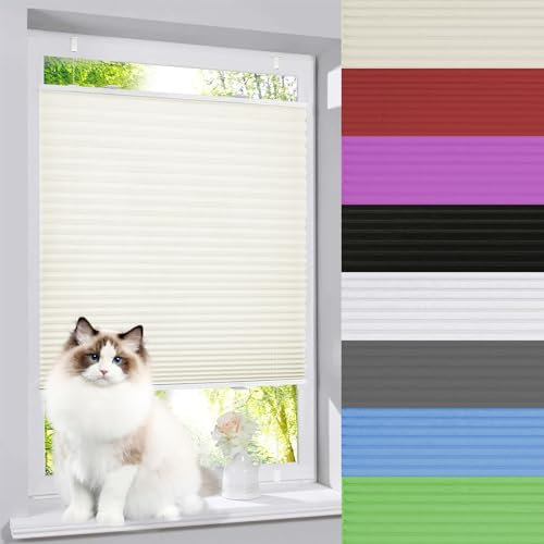 Plissee ohne Bohren Verdunkelung 20 x 30 cm Verdunkelnd & lichtundurchlässig Thermo Plisseerollo Klemmfix Bequeme Montage Inkl. Aller Montage-Teile für Fenster & Tür, Beige