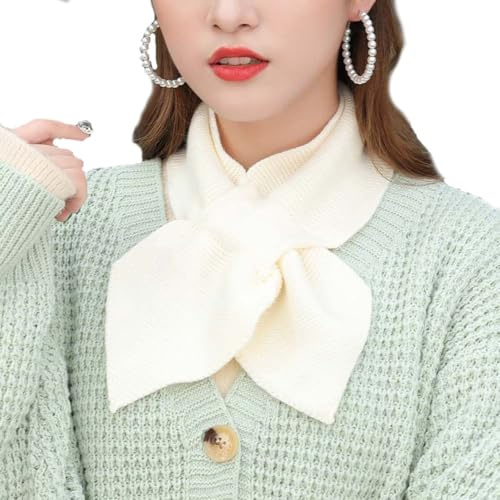 Damen Baumwoll-Musselin Dreieck Schal Unifarben, Musselin Schal Fashion Damen Winter Schal,Gestrickter Kleiner Schal für Damen, Herbst und Winter, Kreuzschleife, Fischschwanzform (Weiß)