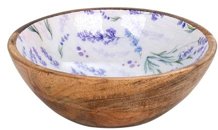 SIGNES GRIMALT Bol en Bois de Manguier : Thème brins de lavande de Provence, diamètre 15 cm.