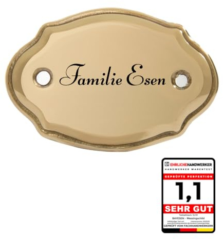 Robustes Messing Türschild Personalisiert - Namensschild, Briefkastenschild mit Individueller Gravur, Wetterfest 75 x 51mm