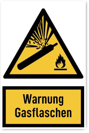 Havati Sticker: 300 x 200 mm, 1 piece, warning gas cylinders, warning sign with text (German) (yellow/black), vertical, W029 - DIN EN ISO 7010 / ASR A1.3