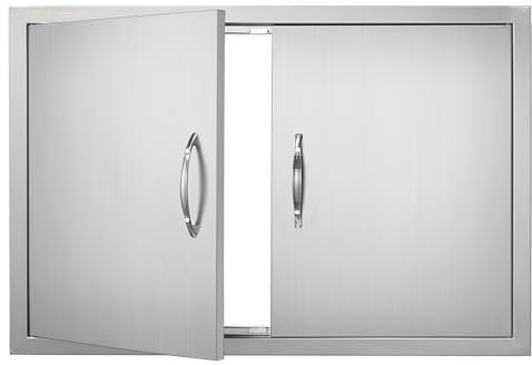 VEVOR Porta di Accesso al Barbecue, Doppia Porta Esterna della Cucina 838x558x46 mm, Porta ad Incasso in Acciaio Inox, con Maniglie, per Isola Barbecue, Armadio da Esterno, Giardino, Argento