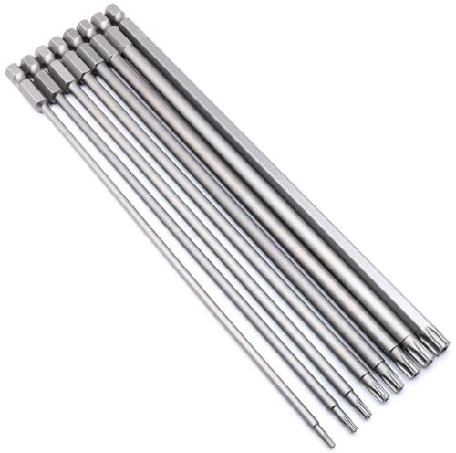 Teocpai 8PCS 200mm Jeu d'embouts de Tournevis Torx Set de Tournevis Magnétiques en Acier S2 T8-T40 Longue Embout de Visseuse avec 1/4 Hexagonale Tige