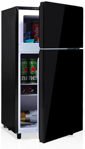 Merax Kühlschrank mit Gefrierfach, Kühl-Gefrierkombination, klein Kühlschrank mit 51L und Gefrierschrank 21L, Leise, LED, Glasablagen, Gemüsefach, Türablagen, für Küche, Wohnzimmer, Büro, Schwarz