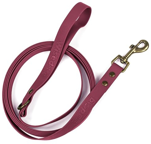 Wisedog Schleppleine für Hunde, wasserdicht & pflegeleicht Burgunderrot 3m | Robustes, wasserabweisendes Material, schnell trocknend, ideal für Regen, stabiler Karabiner, D-Ring, vintage