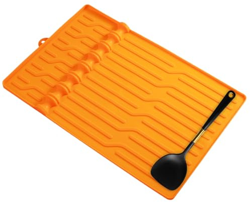 Grillmatte für Seitenablage, Silikon-Seitenablage, Silikonspatelmatte mit integriertem Abtropfpad | Halterung für Grillbesteck