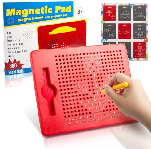 Unvtap Magnetische Zeichentafel mit Stift Magnettafel Kinder Magnetspiel Rot Magnetboard 21.5 x 17.5 cm Magnetmaltafeln Magische Magnet Spiel für Pädagogische Geschenke Lernspielzeug