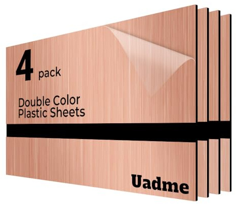 Uadme Graverad tvåfärgsplatta, 4 st 30 x 20 cm, metallisk färgpanel med snidade svarta bokstäver för hemmakontor, leverans, väg, anpassade skyltar (borstat rosguld)
