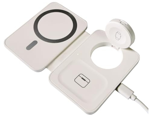 Mercury 15W Foldable 3-in-1 Magnetic Wireless Charger | iPhone & Android Qi Wireless Charger, Apple Watch & AirPods Charging Station, Fast Charging Dock for Home, Office & Travel, White