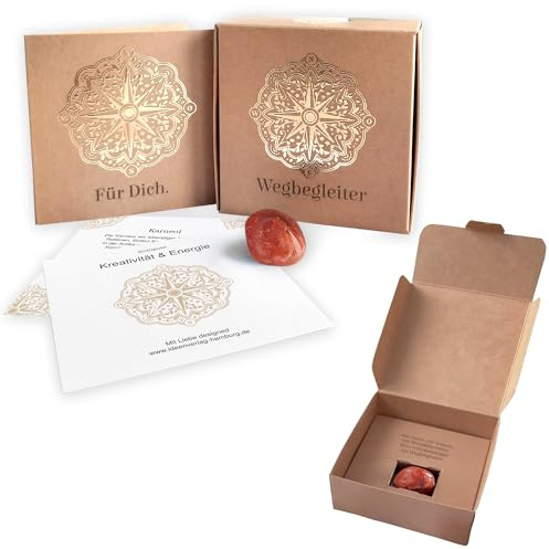 Kreativität & Energie Wegbegleiter XL Halbedelstein Karneol/orangener Aventurin inkl. Geschenkverpackung + Geschenkkarte/Naturstein als Glücksbringer und Handschmeichler/Glücksstein