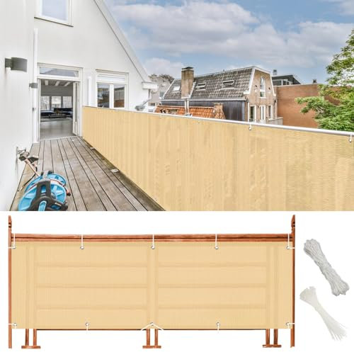 90 x 300 cm robuster UV-Schutz Gitterzaun für den Außenbereich, Balkon, Garten, Sandgelb