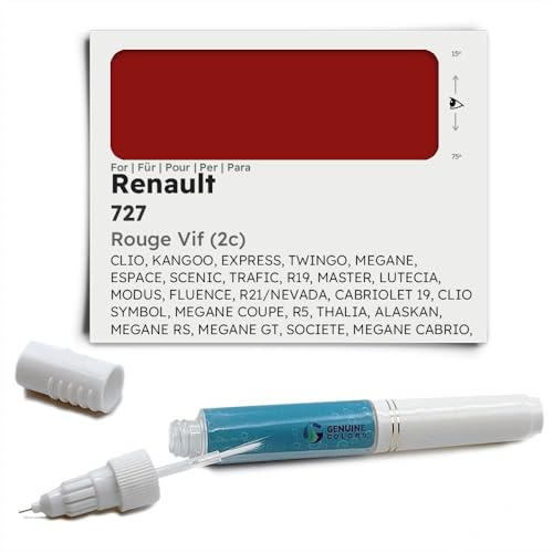 Genuine Colors Lackstift ROUGE VIF (2C) 727 für Renault Rot CLIO KANGOO EXPRESS TWINGO MEGANE ESPACE SCENIC TRAFIC R19 MASTER LUTECIA MODUS FLUENCE R21 NEVADA CABRIOLET 19 SYMBOL COUPE R5 THALIA ALASK