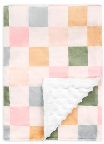 DILIMI Baby Blanket, Soft Warm Newborn Toddler Minky Plush Dot Blanket for Girl and Boy Unisex (40×30 in), Colorful Checkered