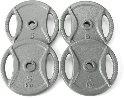 Amazon Basics Lot de 4 disques d'haltères antidérapants de 2,5 cm, poids de 5 kg, gris anthracite
