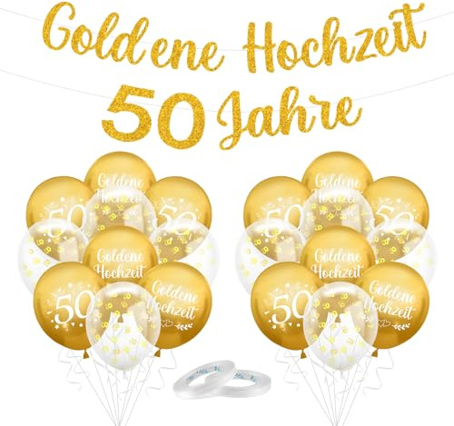 Goldene Hochzeit deko Set, 50. Gold Luftballons set, 50 Goldene Jubiläum Ballons, 50. Hochzeitstag Deko, Goldenehochzeit 50 Jahre Banner, 50. Jubiläum Goldener Ballons für Hochzeit Jubiläum