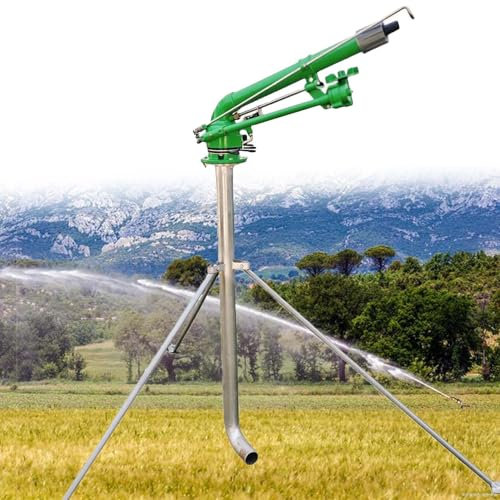 2 Farm Irrigation Sprinkler, Impulse Impact Sprinkler with Replacement Nozzle & 1.2M Rack 360° Large-Area Watering Spray, Flow Rate 21m3/h-107.9m3/h