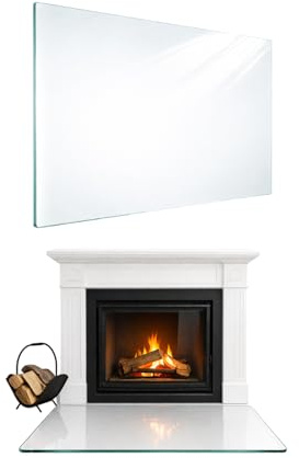 TMK ArtDeko Placa de protección antichispas rectangular de cristal de seguridad ESG para estufas de leña – Placa de fondo transparente - 50x52 cm