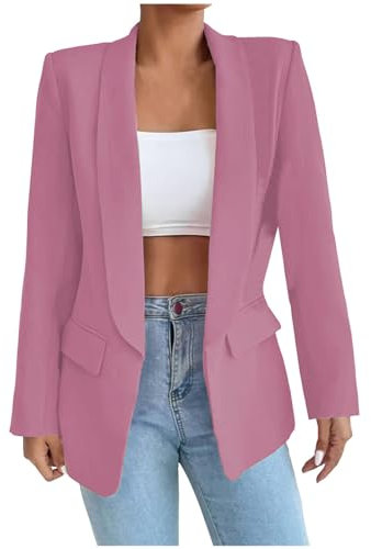 Rrongwn Blazer pour femme - Couleur unie - Veste d'affaires à revers - Veste de costume fine - Décontractée - Coupe droite - Blazer de loisirs - Blazer sportif - Long blazer fin pour femme, lilas, M