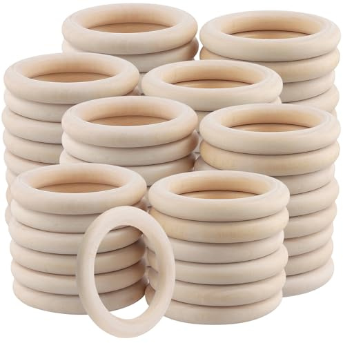 SYUTBOU 60 stycken 70 mm träringar för pyssel, innerdiameter 50 mm träringar makramé för gör-det-själv, hantverk, dekoration