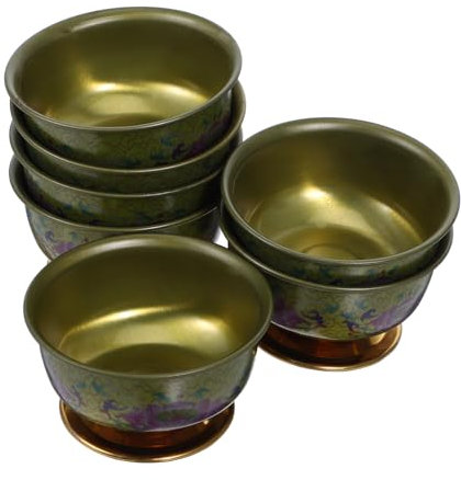 VINTORKY 7pcs Lotus Holy Water Cup Alloy Offering Bowl Buddhist Temple Worship Water Container for Altar Use Delicate Design