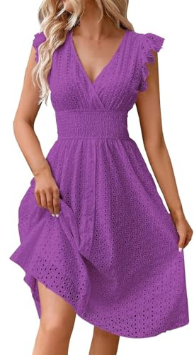 Générique Robe Longue Boheme Mariage D'été Robe Plage Courte sans Manches Vetement Femme Ete Fluide Coton col en V Summer Dress