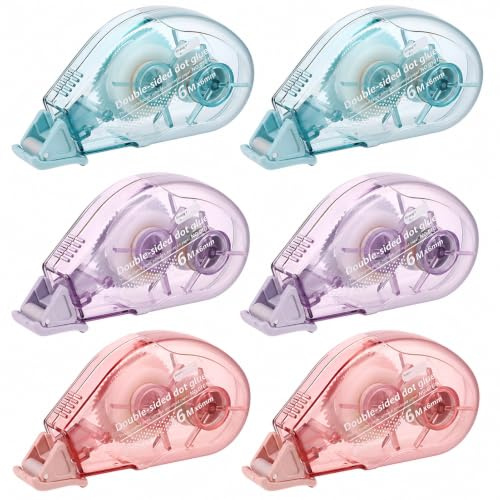 FANTESI 6 Stück Kleberoller Doppelseitiges Klebeband, Neueste Roller Kleben | mit reißfestem PET-Band, Klebebandroller für Scrapbook, Fotos, Basteln, Sammelalbum, Schule und Büro(6mm x 6m)