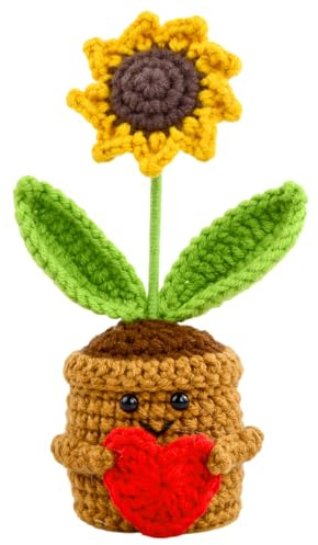 QINGZY Fiori Intrecciati all'uncinetto, Fiori Fatti a Mano, Mini Vaso di Fioris a Maglia, Fioris all'Uncinetto Regalo, Piccole Decorazioni da Scrivania per Casa, Ufficio, Auto (B)