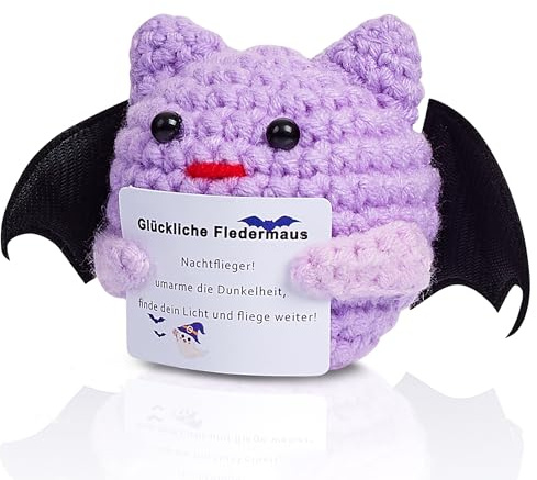 QINJIEJIE Pocket Hug Fledermaus, Glücksbringer & Nachtlicht Beschützer als Strickpuppe, Emotional Support Kuscheltier Geschenk Halloween