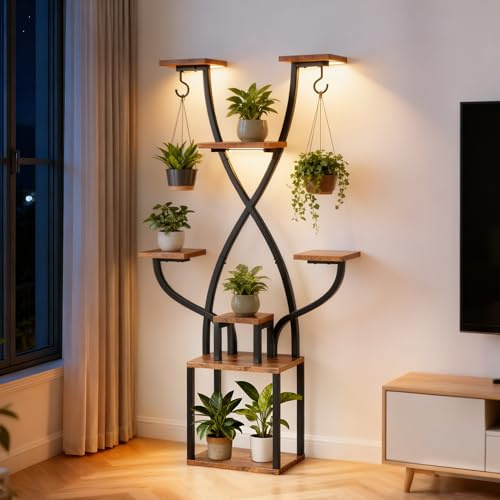 Urban Deco Adjustable Metal Plant Stand for Outdoor and Indoor Use, Fits 20-36 cm Flower Pot Stand, Mid-Century (black-8 tiers)