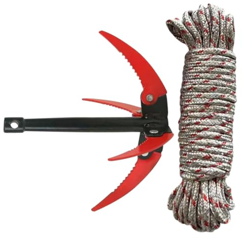 Gatuida Râteau Aquatique Pliable en Acier Inoxydable pour Bassin et Étang, Outil de Désherbage 4, Accessoire Jardin Extérieur Corde 10 Mètres, Extraction des Herbes et Racines