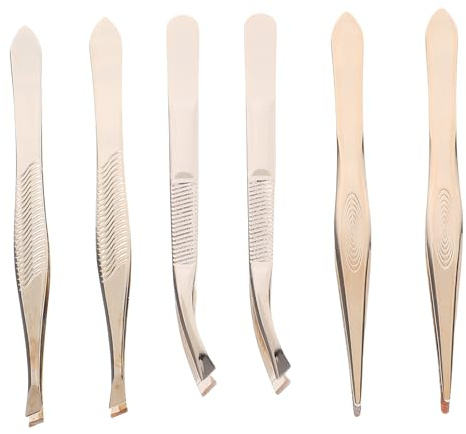 Healeved Pinzas para pestañas de acero inoxidable (6 unidades): pinzas para cejas con punta recta, inclinada o curva para extensiones de pestañas, aplicación de postizas y cuidado facial.