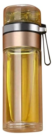 Botella de infusor de té de vidrio, botella de vaso de té de 15 oz/450 ml con infusor, taza de té de viaje portátil para infusiones de hojas sueltas y agua con infusión de frutas, (Oro)