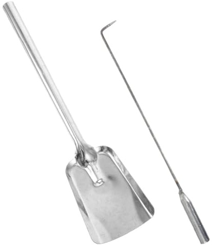 GRIRIW Feuerstelle Schürhaken Satz aus 45 Stahl mit Schaufel und Feuerhaken für Feuerkontrolle und Reinigung im Camping und Heimkamin in Elegantem Silbernen Design