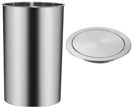 Scivolo rifiuti incassato moderno con coperchio oscillante. Coperchio rotondo in acciaio inox per pattumiera incassata. Pattumiera da bancone impermeabile per isola cucina(Silver)