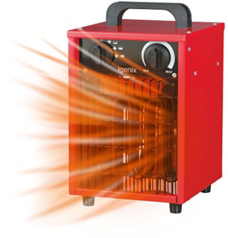 Igenix IG9302 2000W Industrial/Commercial Drum Fan Heater with 3 Heat Settings, Integrated Carry Handle, Ideal for Garages and Large Indoor Spaces, Red