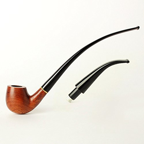 Churchwarden Tobacco Pipes with Two Mouthpiece Stem Long Wooden Pipe Tube 9mm Filters 10 Cleaning Tools Pipe Screen Filter Scraper Brush Knife Stand Holder Rack Bag AD0015