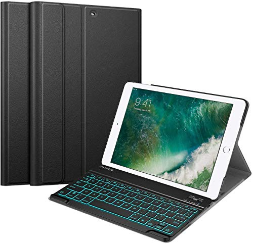 FINTIE Tastatur Hülle für iPad 9.7 Zoll 2018 2017/iPad Air 2/ Air 1 | Ultradünn Schutzhülle mit magnetisch Abnehmbarer QWERTZ Tastatur mit Hintergrundbeleuchtung, Schwarz