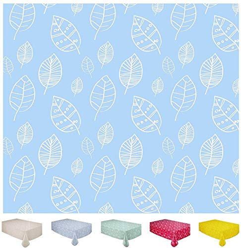 Wachstuch Tischdecke Abwaschbar Eckig 140 x 240 cm Blätter Hellblau