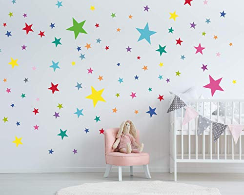 ELES VIDA - 100 Sterne Wandtattoo fürs Kinderzimmer - Wandsticker Set - Pastell Farben, Baby Sternenhimmel zum Kleben Wandaufkleber Sticker Wanddeko - Wandfolie, Kleinkinder, Bunt