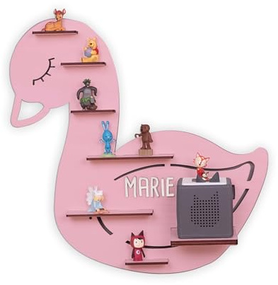 hellomini Personalisiertes Regal für die Toniebox 1 & Toniebox 2 Mädchen - Wandregal mit Wunschnamen fürs Kinderzimmer - Regal Mädchen Kinder- Toniebox Aufbewahrung (Schwan)