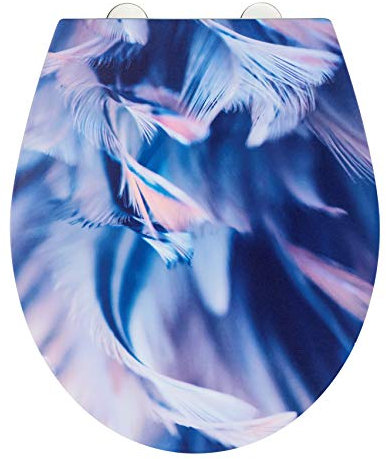 WENKO WC-Sitz Softness mit Relief-Oberfläche, Toilettendeckel mit Absenkautomatik, aus bruchsicherem, antibakteriellem Duroplast, Schnellbefestigung aus rostfreiem Edelstahl, 38 x 44,5 cm Mehrfarbig