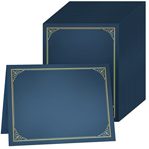 SUNEE Certificate Holders(Blue, 60 Packs, New Pattern), Diploma Covers Gold Foil Border, for Letter Size 8.5x11 Certificates, Cardstock, Document Papers