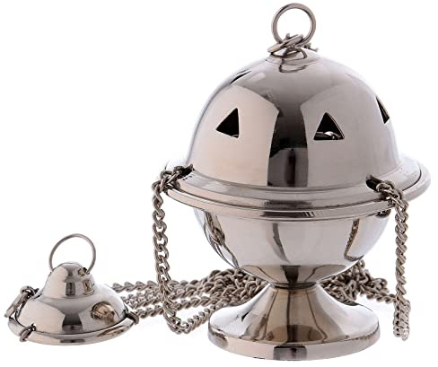 Holyart Turibolo ottone argentato lucido h 10 cm