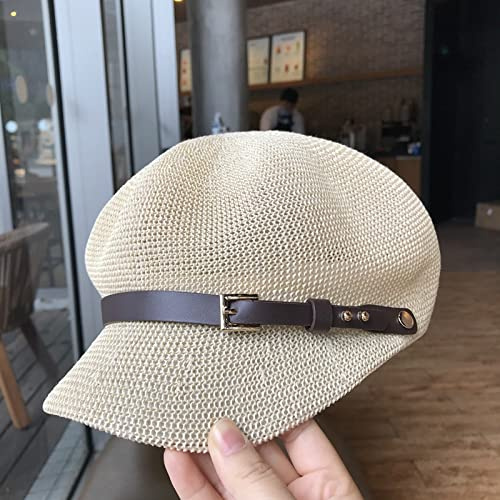 oonui Baskenmütze Damen Achteckige Kappe Stroh Frauen Sommer Dünne Zeitungsjunge Kappe Maler Verstellbares Seil Gestrickte Baskenmütze Mesh Atmungsaktiver Strand Strohhut,Beige,56-58Cm