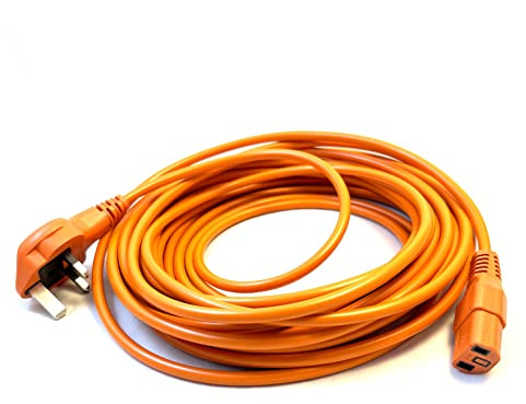 Manchester Vacs Sebo Evolution 300 350 450 D8 Vacuum Cleaner Replacement Orange Power Cord Flex Lead Wire Straight C17 IEC Plug, 10m
