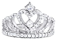 JewelryGift Schmuck Kristall Verstellbarer Kronenring aus Sterlingsilber Erstellter Kubischer Zirkon Runde Form Farbe Handschmuck für Frauen personalisierte Geschenke Größe: 51 Handgemachter Schmuck