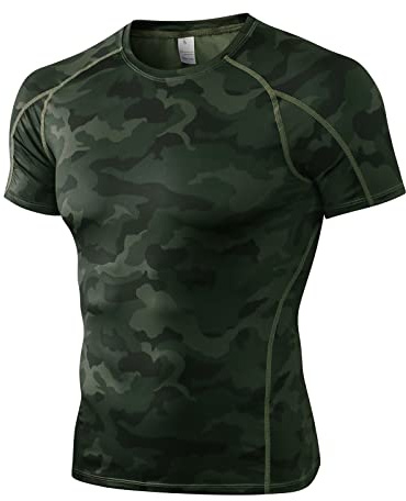 Yishengwan T-Shirt de Compression Homme Manches Courtes Maillot Sport | Respirant Séchage Rapide Tee Shirt Running, Haut Baselayer pour Sports Jogging Musculation Gym