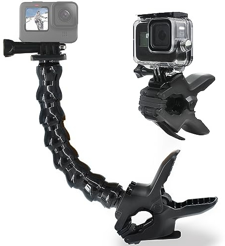 FiTSTILL Jaws Flexible Klemmhalterung mit verstellbarem Schwanenhals (8 Abschnitte) für Go Pro Hero 13/12/11/10/9/8/7/6/5/4k/Max, DJI Action 5pro/4/3/2/1, Insta 360 X5/X4/ace pro2/ace pro Kameras