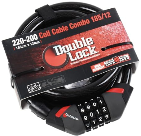 DoubleLock - Candado de Cable - Combo de Cable en Espiral 240/12 - Cerradura de Seguridad - Cierre Resistente - Bloqueado en Cinco Segundos - Negro