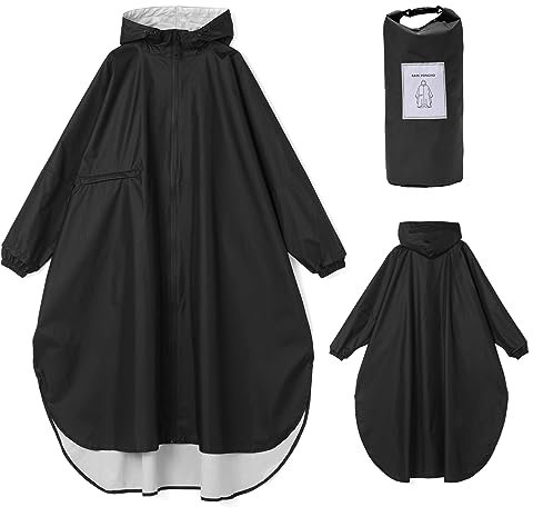 Ynport Crefreak kvinnors långa vattentäta regnjacka, lätt regnponcho som kan packas, perfekt för utomhusbruk. Med huva, ärmar och ficka för extra funktionalitet., Svart, One Size Plus Tall